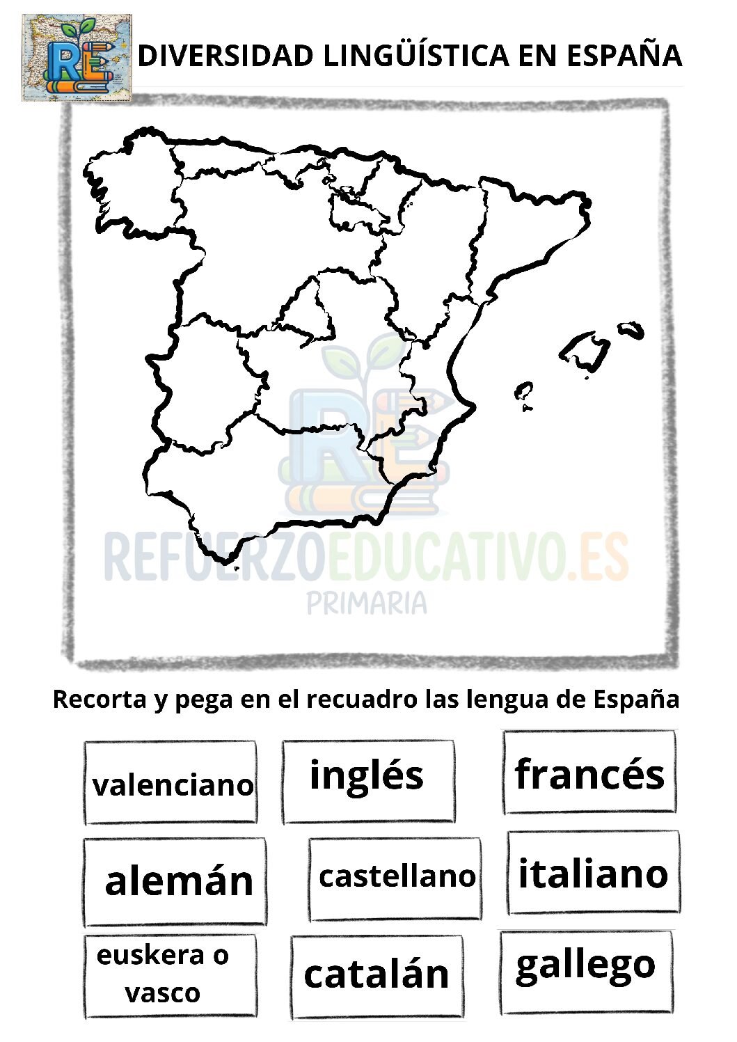 Ficha imprimible: Diversidad lingüística en España en PDF