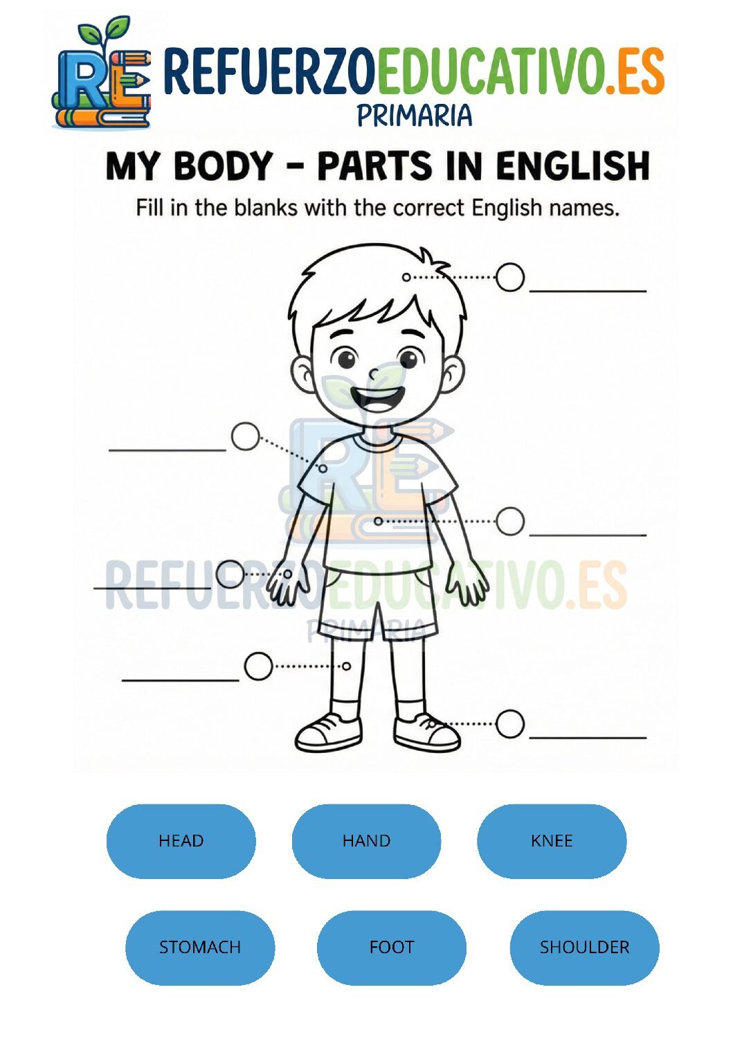 Body Parts: ficha de Inglés para Primaria (PDF) Ficha imprimible: Body Parts: ficha de Inglés para Primaria