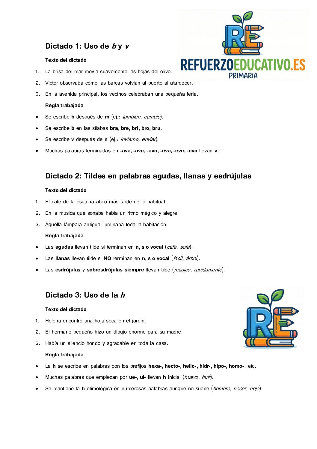 Ficha imprimible: Dictados exprés para Primaria (nivel 1) en PDF