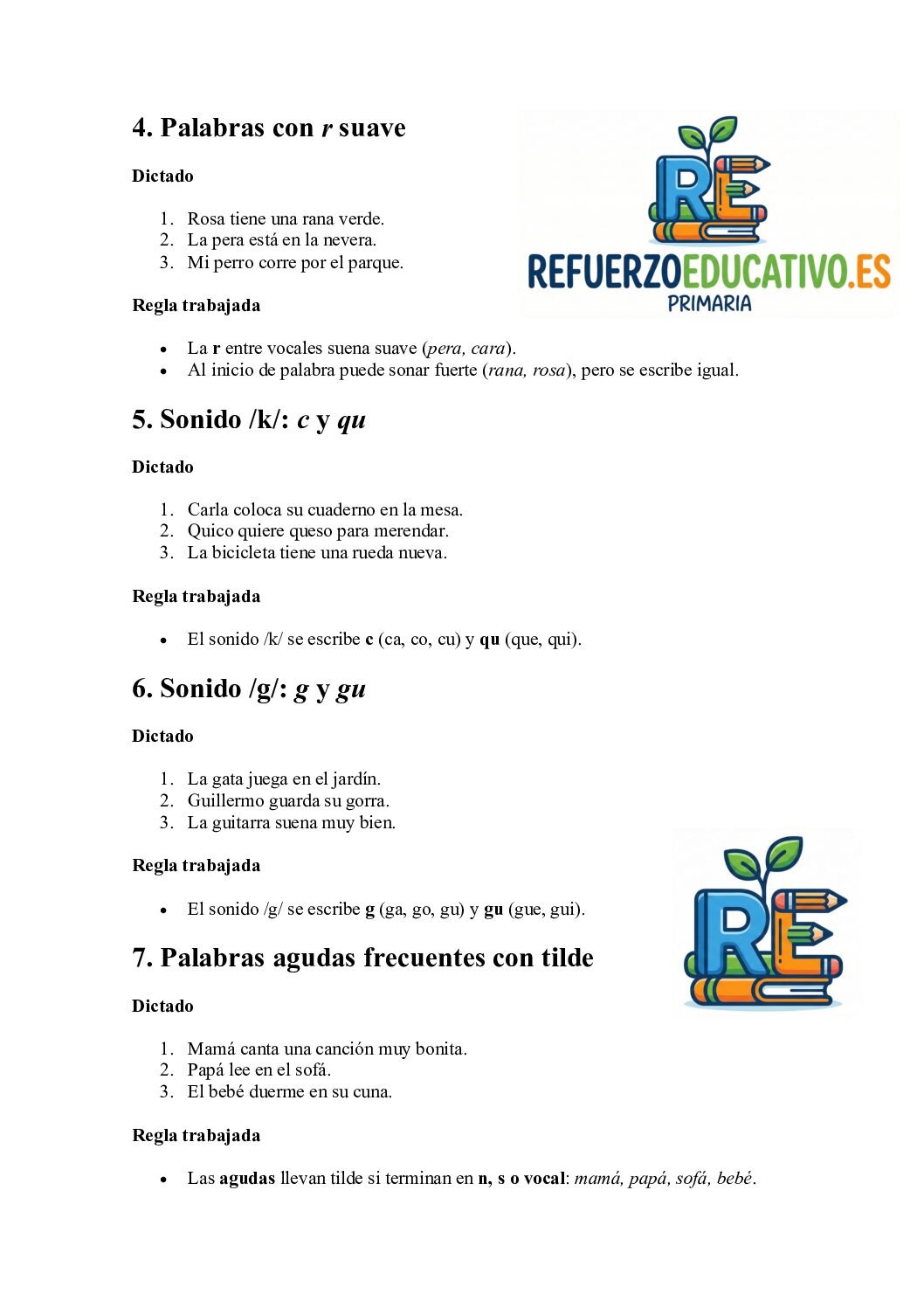 Ficha imprimible: Dictados exprés para Primaria (nivel 2) en PDF