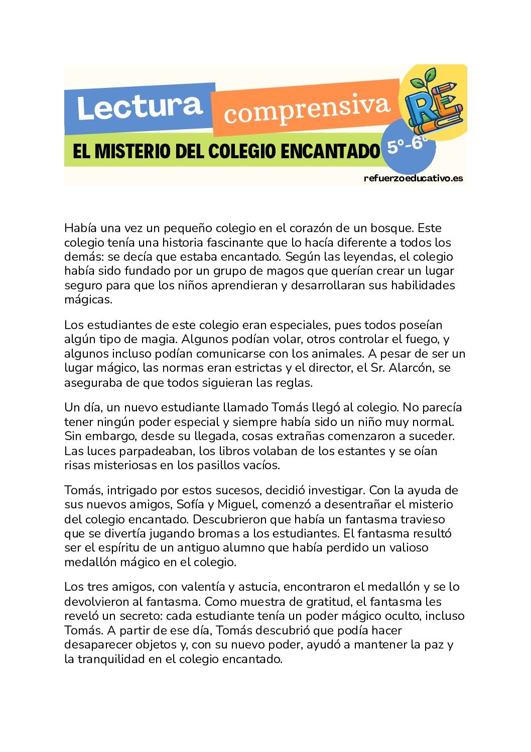 El misterio del colegio encantado en PDF Ficha imprimible: El misterio del colegio encantado en PDF