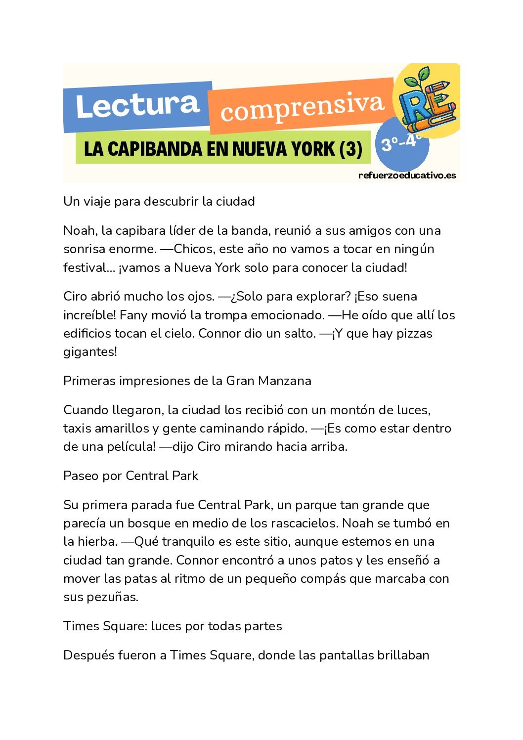Ficha imprimible: La Capibanda en Nueva York (La Capibanda 3) en PDF
