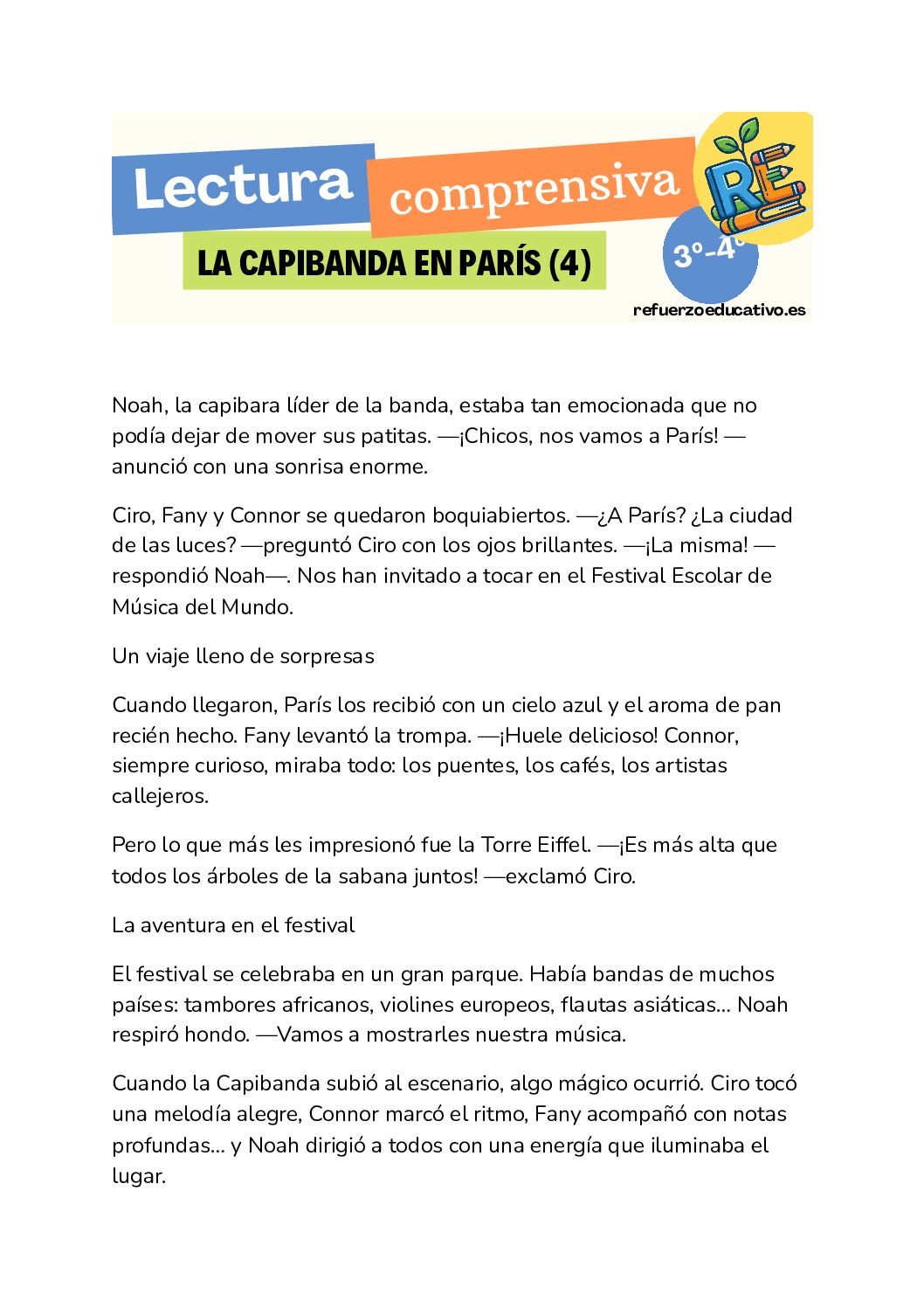 Ficha imprimible: La Capibanda en París (La Capibanda 4) en PDF
