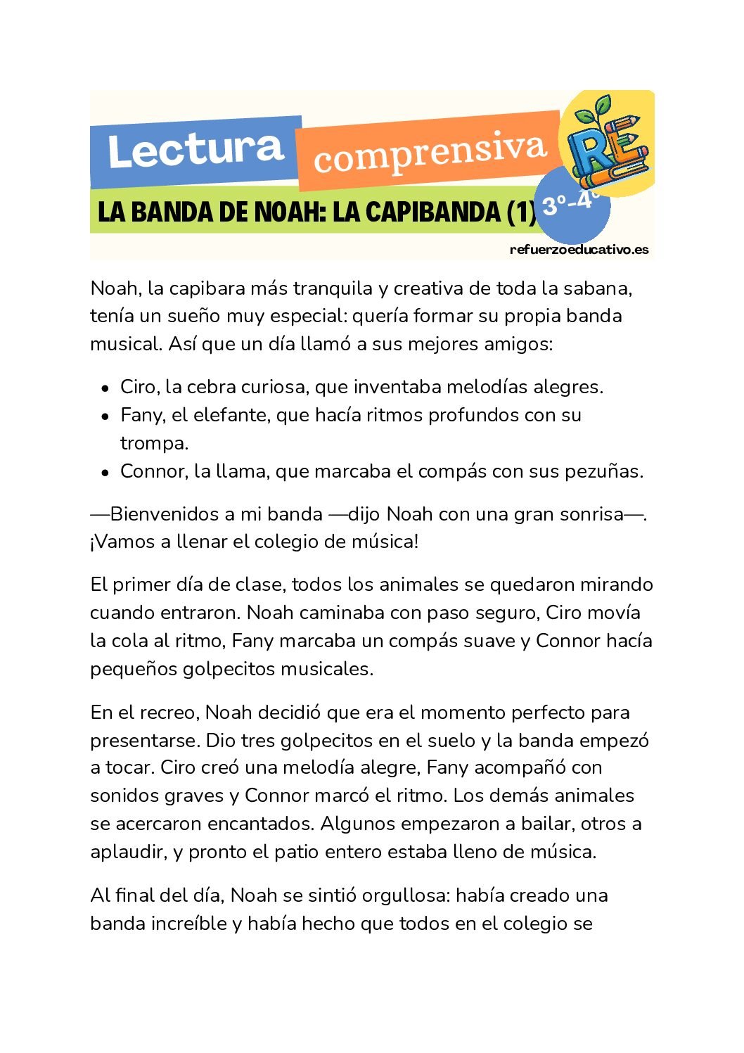 La banda de Noah (La Capibanda 1) en PDF Ficha imprimible: La banda de Noah (La Capibanda 1) en PDF