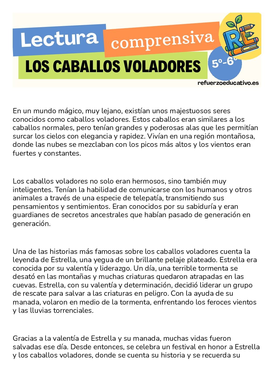 Los caballos voladores en PDF Ficha imprimible: Los caballos voladores en PDF