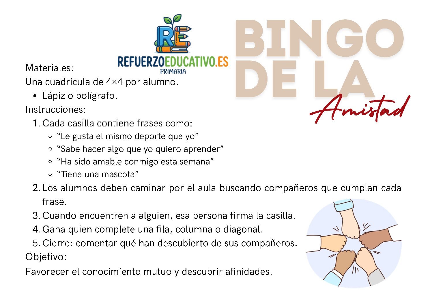 Dinámicas de grupo sobre la amistad, 6º Primaria Ficha imprimible: Dinámicas de grupo sobre la amistad, 6º Primaria