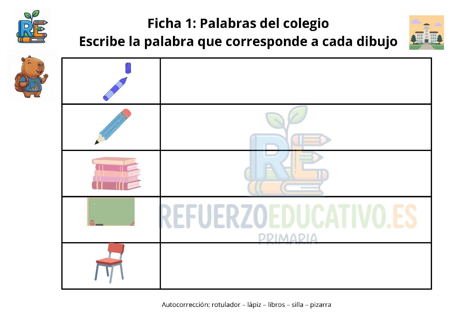 Autodictado 'El colegio' para 1º de Primaria Ficha imprimible: Autodictado 'El colegio' para 1º de Primaria