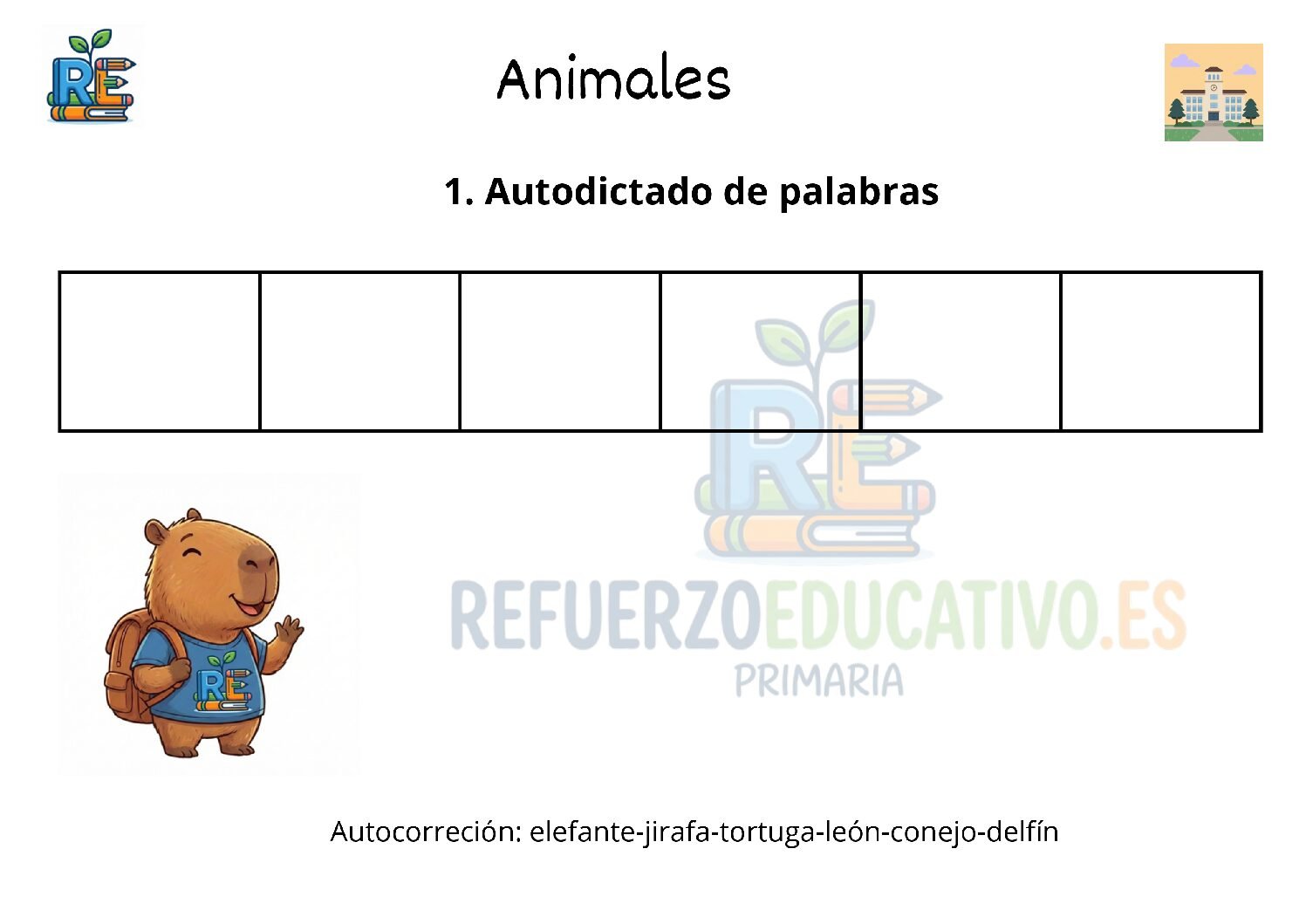 Autodictado de animales para 2º de Primaria Ficha imprimible: Autodictado de animales para 2º de Primaria
