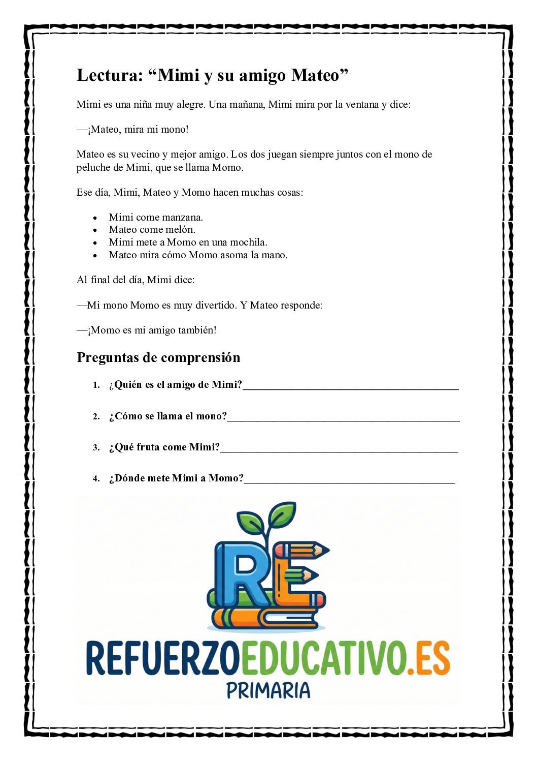 Lecturas comprensivas de letras para 2º de Primaria Ficha imprimible: Lecturas comprensivas de letras para 2º de Primaria