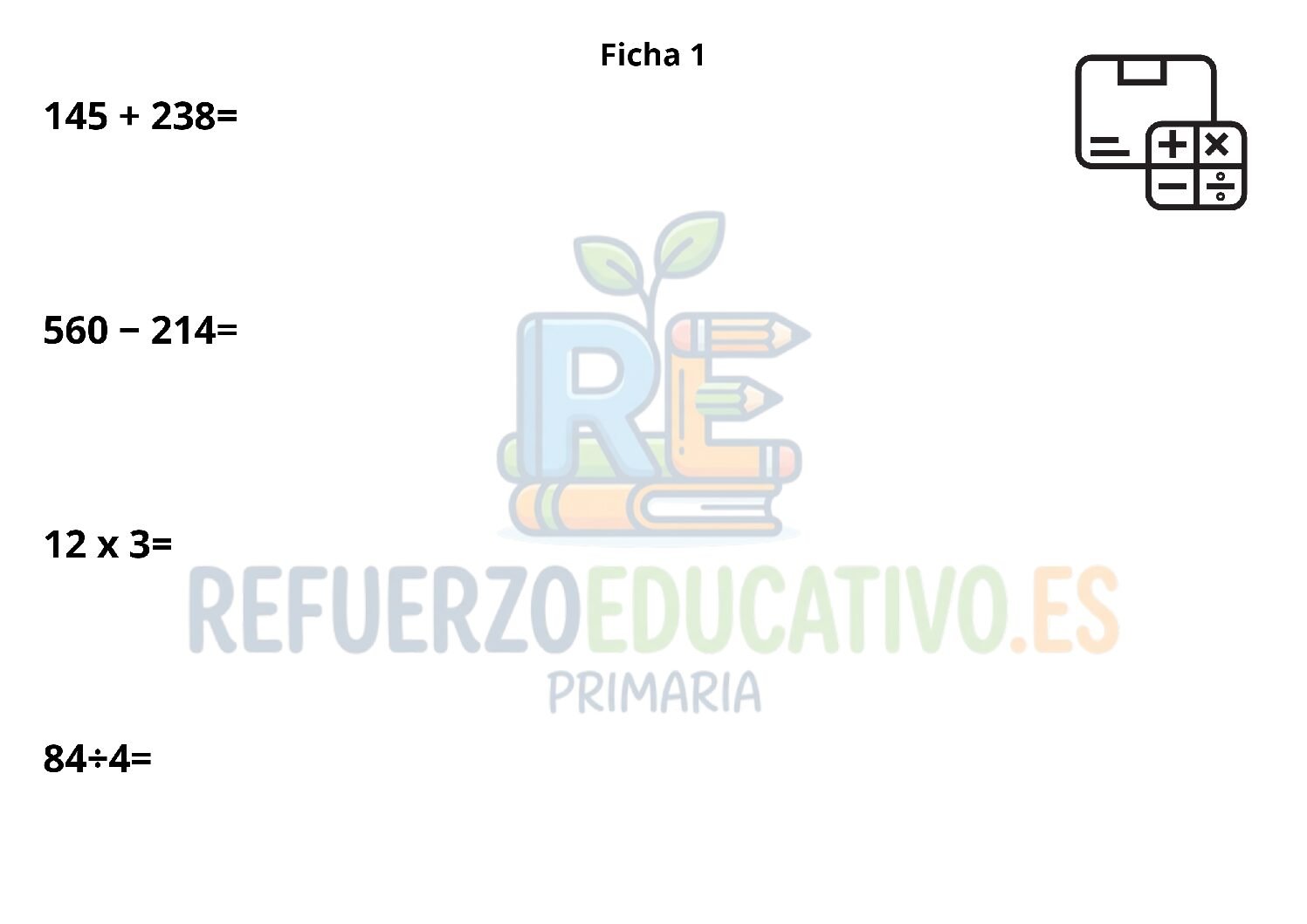 Ficha imprimible: Operaciones variadas para 4º de Primaria en PDF