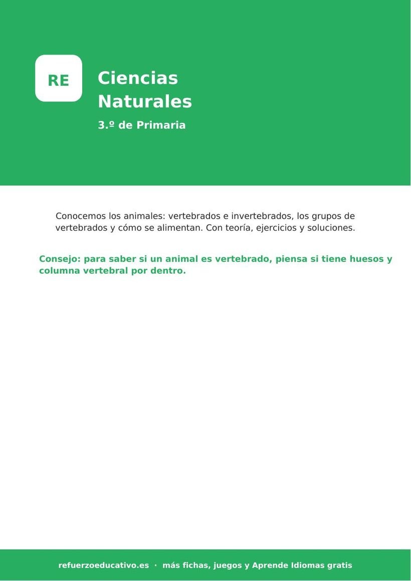 Ciencias Naturales para 3.º de Primaria: los animales (con soluciones) ciencias naturales 3 primaria portada