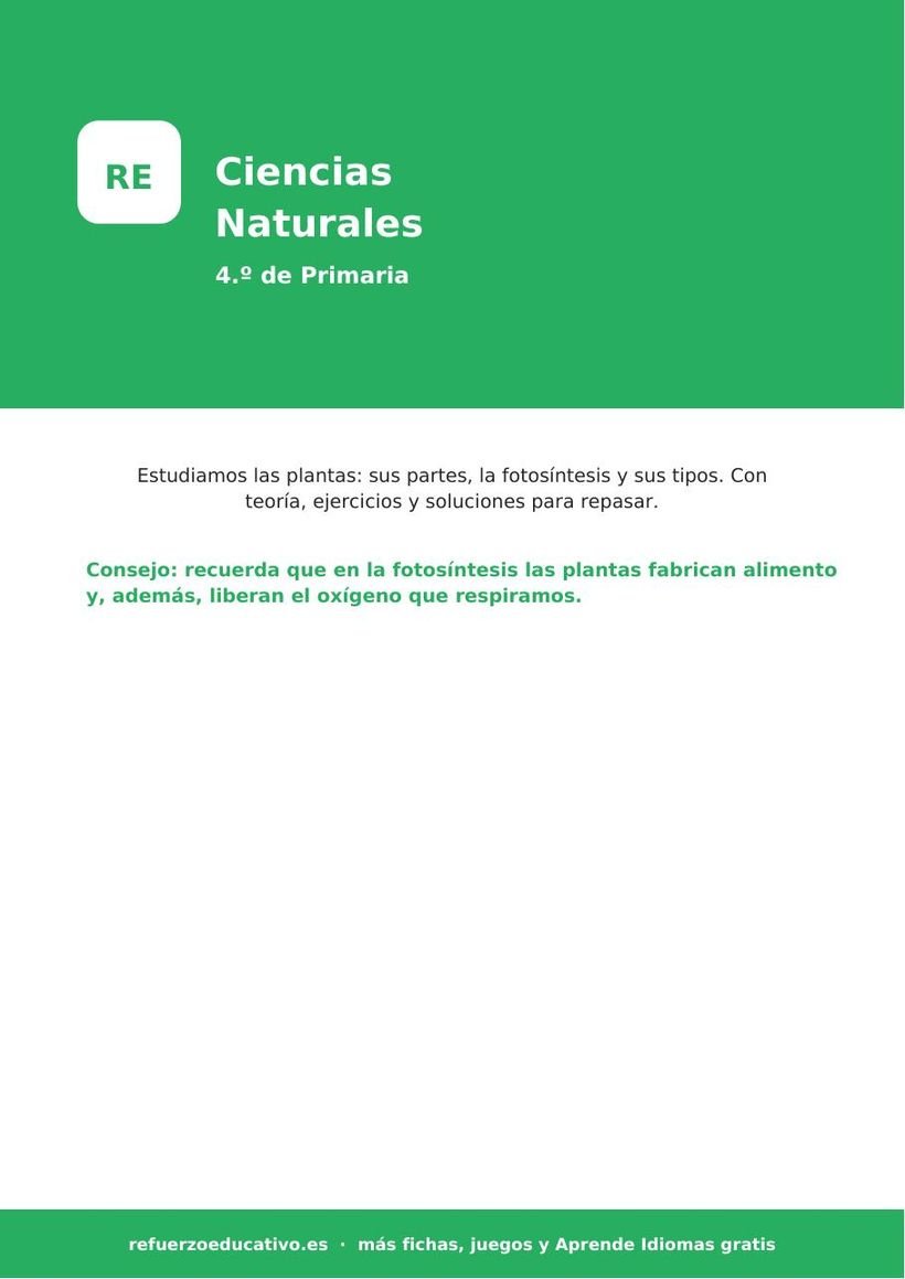 Ciencias Naturales para 4.º de Primaria: las plantas (con soluciones) ciencias naturales 4 primaria portada