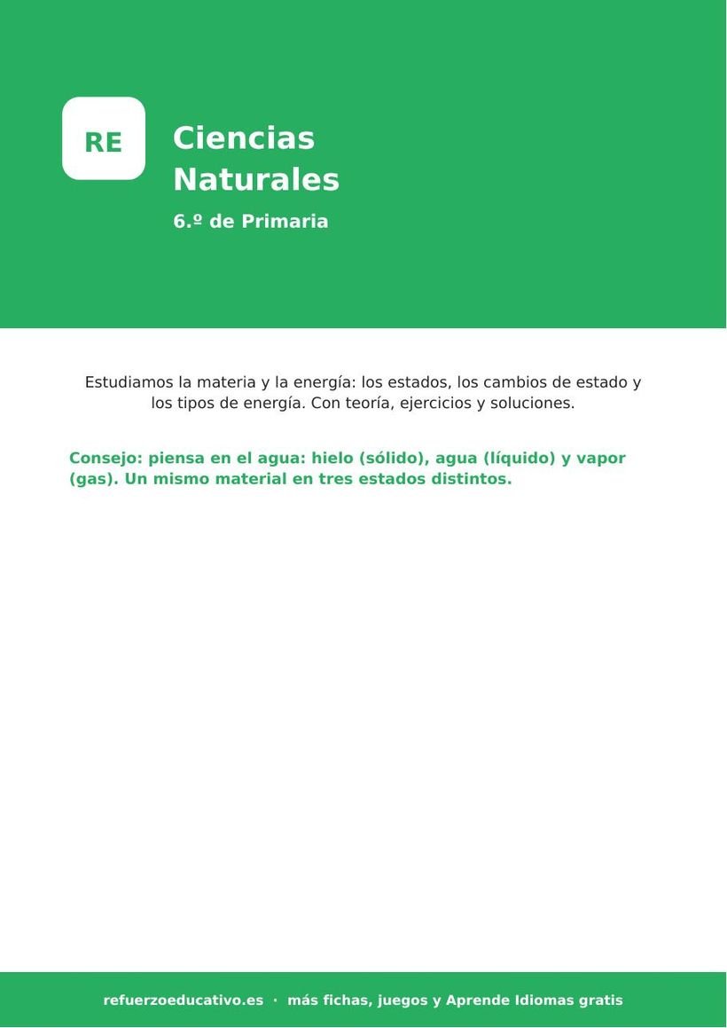 Ciencias Naturales para 6.º de Primaria: la materia y la energía (con soluciones) ciencias naturales 6 primaria portada