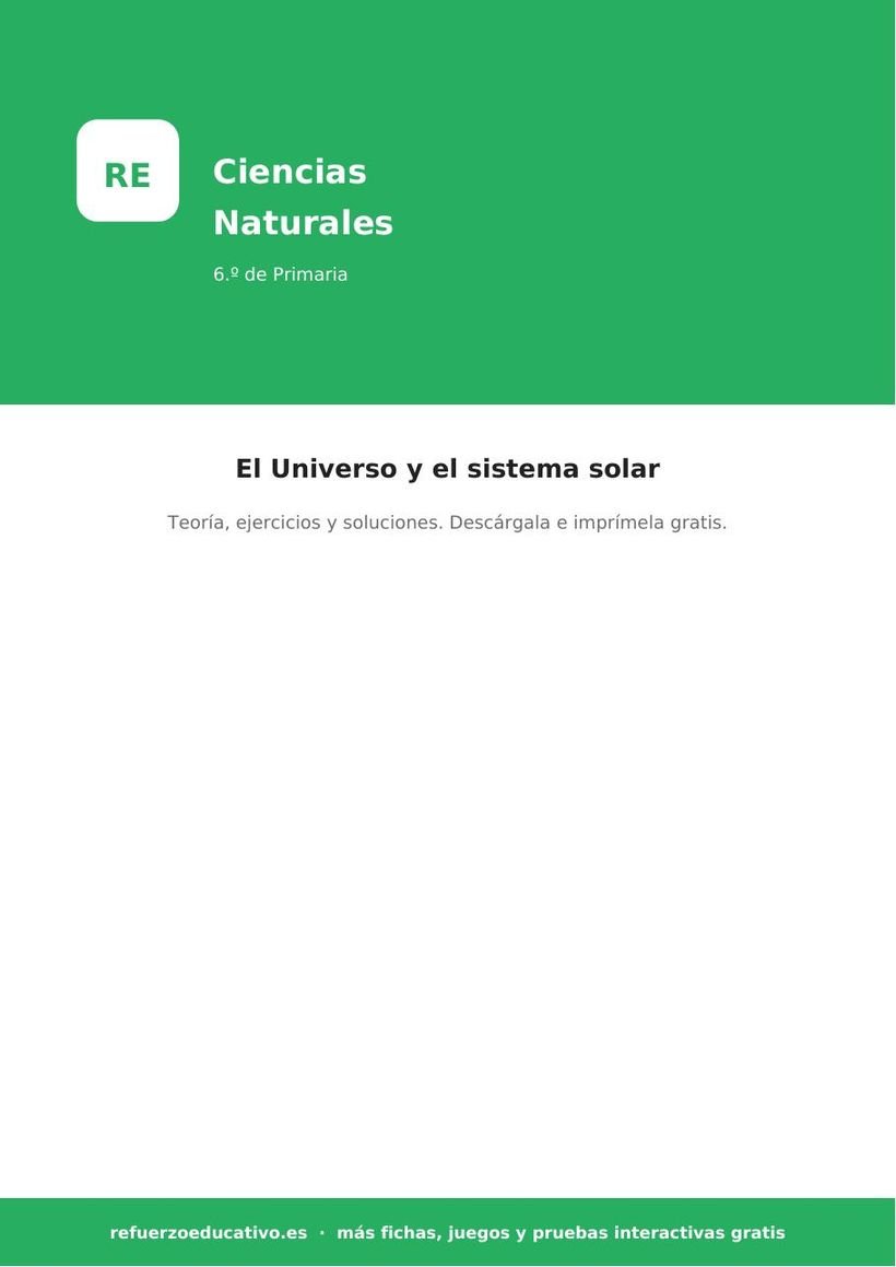 Ciencias Naturales para 6.º de Primaria: el Universo y el sistema solar (PDF) ciencias universo sistema solar 6 primaria portada