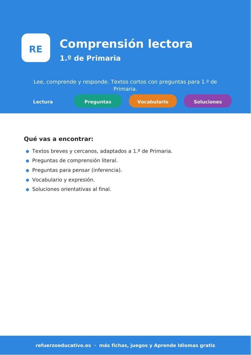 Comprensión lectora para 1º de Primaria: fichas gratis en PDF Ficha de comprensión lectora para 1º de Primaria
