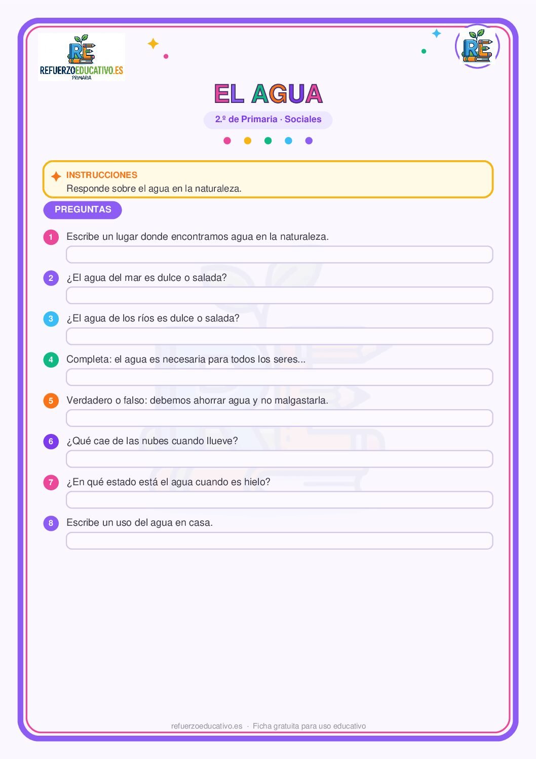 Ficha imprimible: El agua en la naturaleza para 2º de Primaria