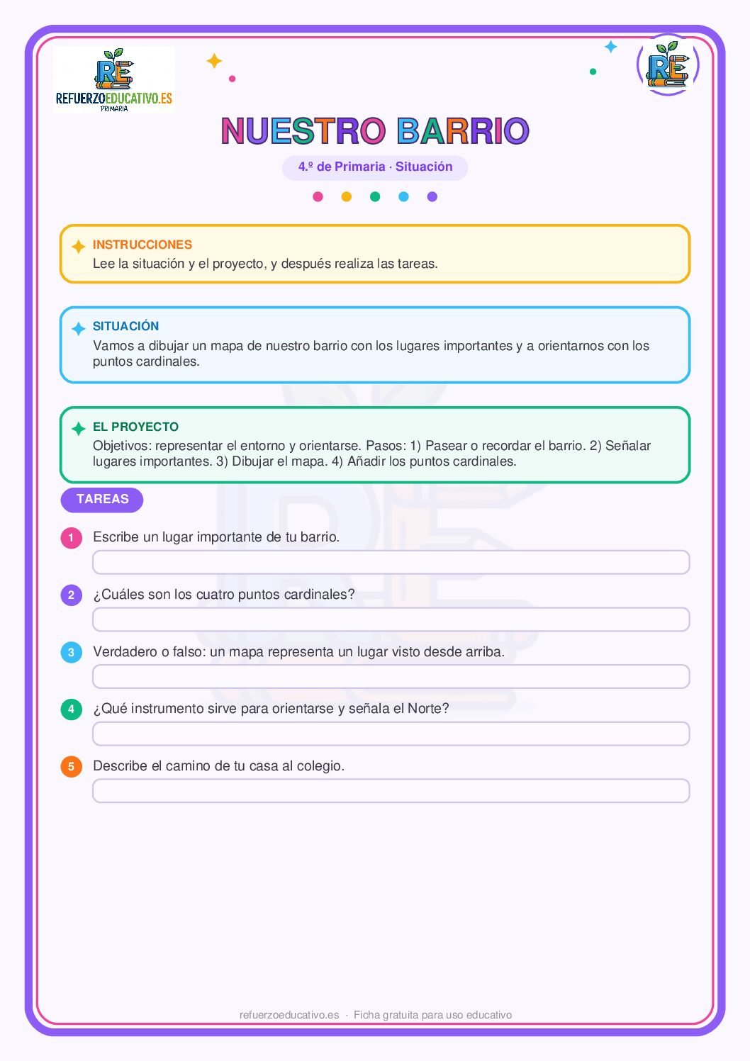 Situación de aprendizaje: Nuestro barrio para 4º de Primaria (PDF) Ficha imprimible: Situación de aprendizaje: Nuestro barrio para 4º de Primaria