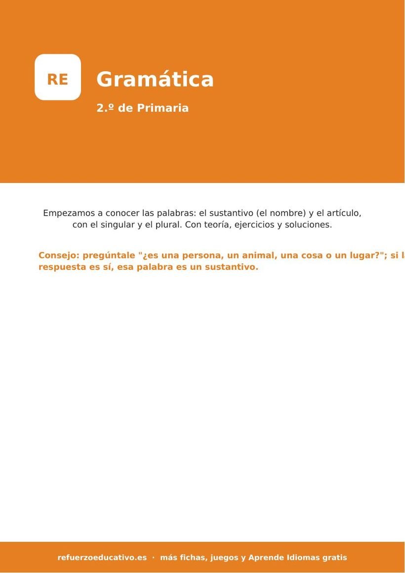 Gramática para 2.º de Primaria: clases de palabras (con soluciones) gramatica 2 primaria portada