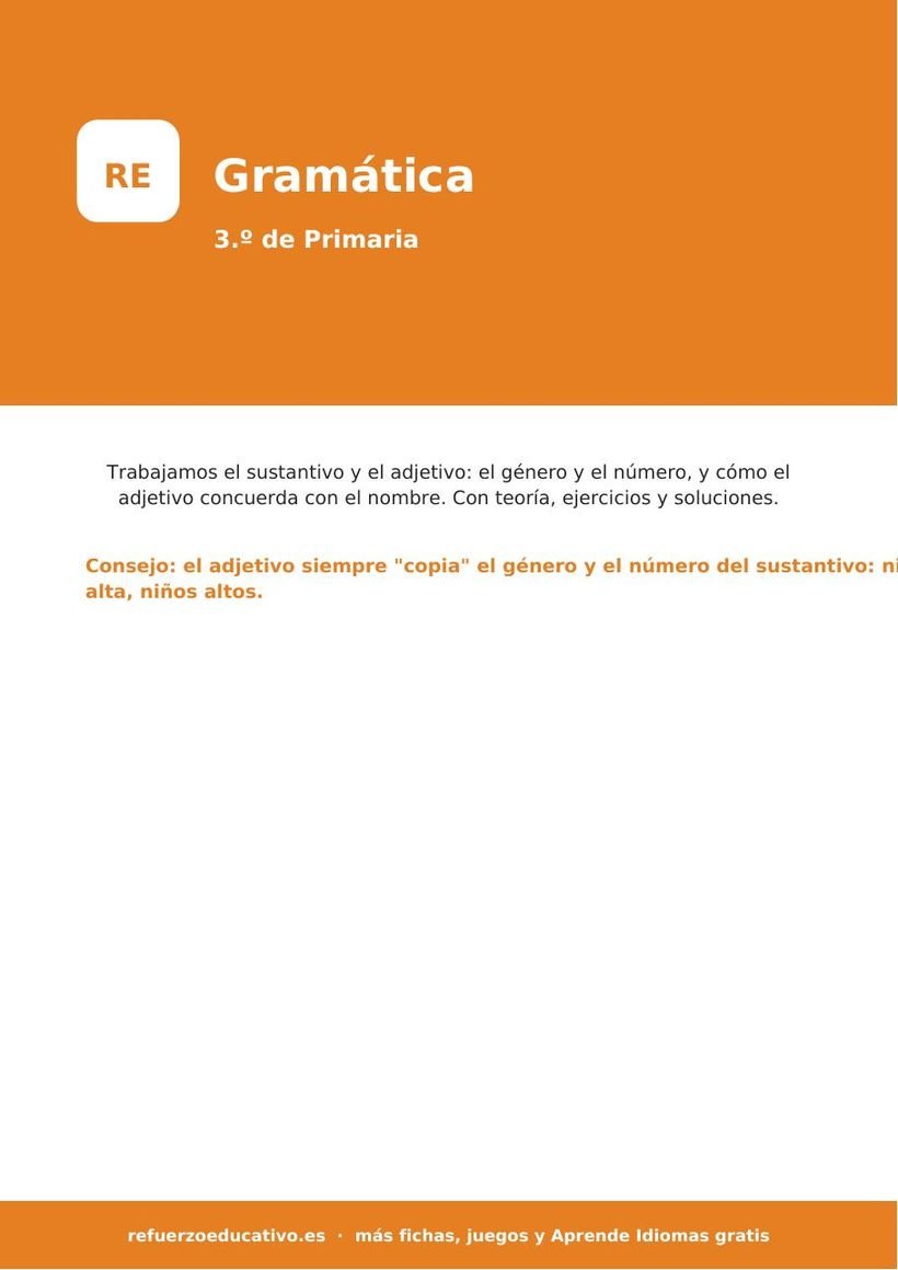 Gramática para 3.º de Primaria: clases de palabras (con soluciones) gramatica 3 primaria portada