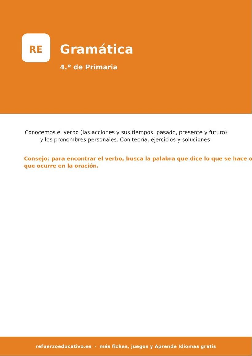 Gramática para 4.º de Primaria: clases de palabras (con soluciones) gramatica 4 primaria portada
