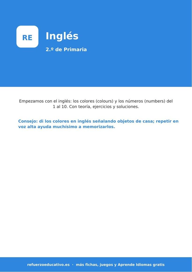 Inglés para 2.º de Primaria: los colores y los números (con soluciones) ingles 2 primaria portada