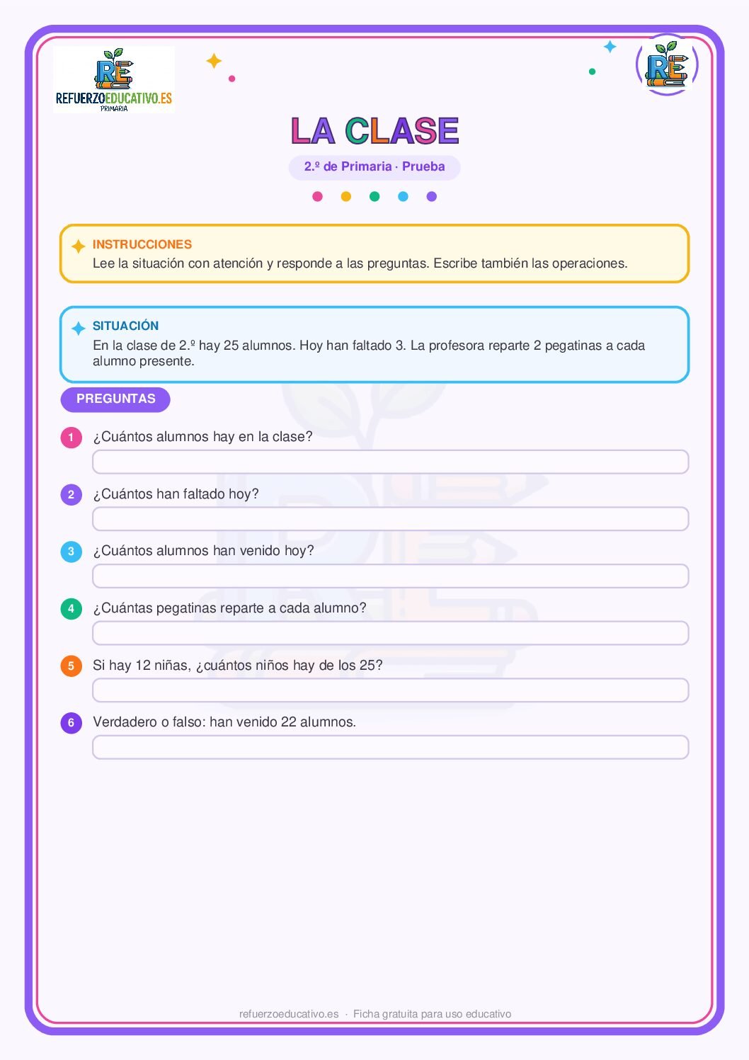 Prueba competencial: La clase para 2º de Primaria (PDF) Ficha imprimible: Prueba competencial: La clase para 2º de Primaria