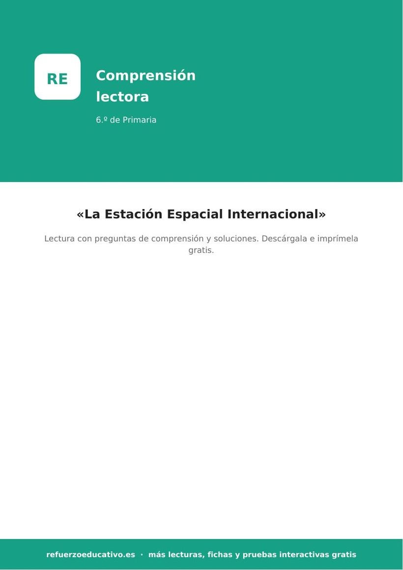 La Estación Espacial Internacional: lectura de comprensión para 6.º de Primaria (PDF) la estacion espacial lectura 6o portada