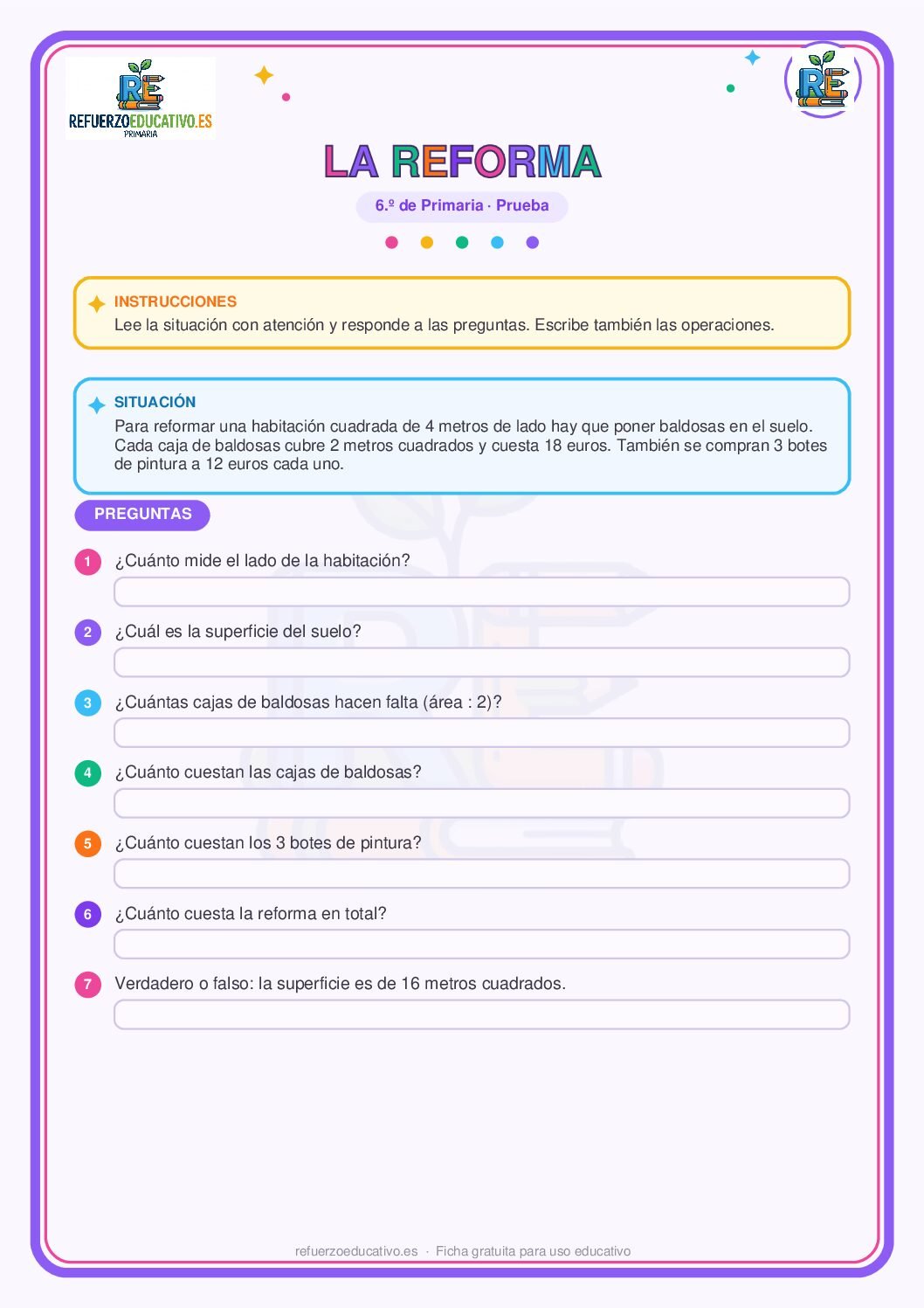 Prueba competencial: La reforma para 6º de Primaria (PDF) Ficha imprimible: Prueba competencial: La reforma para 6º de Primaria