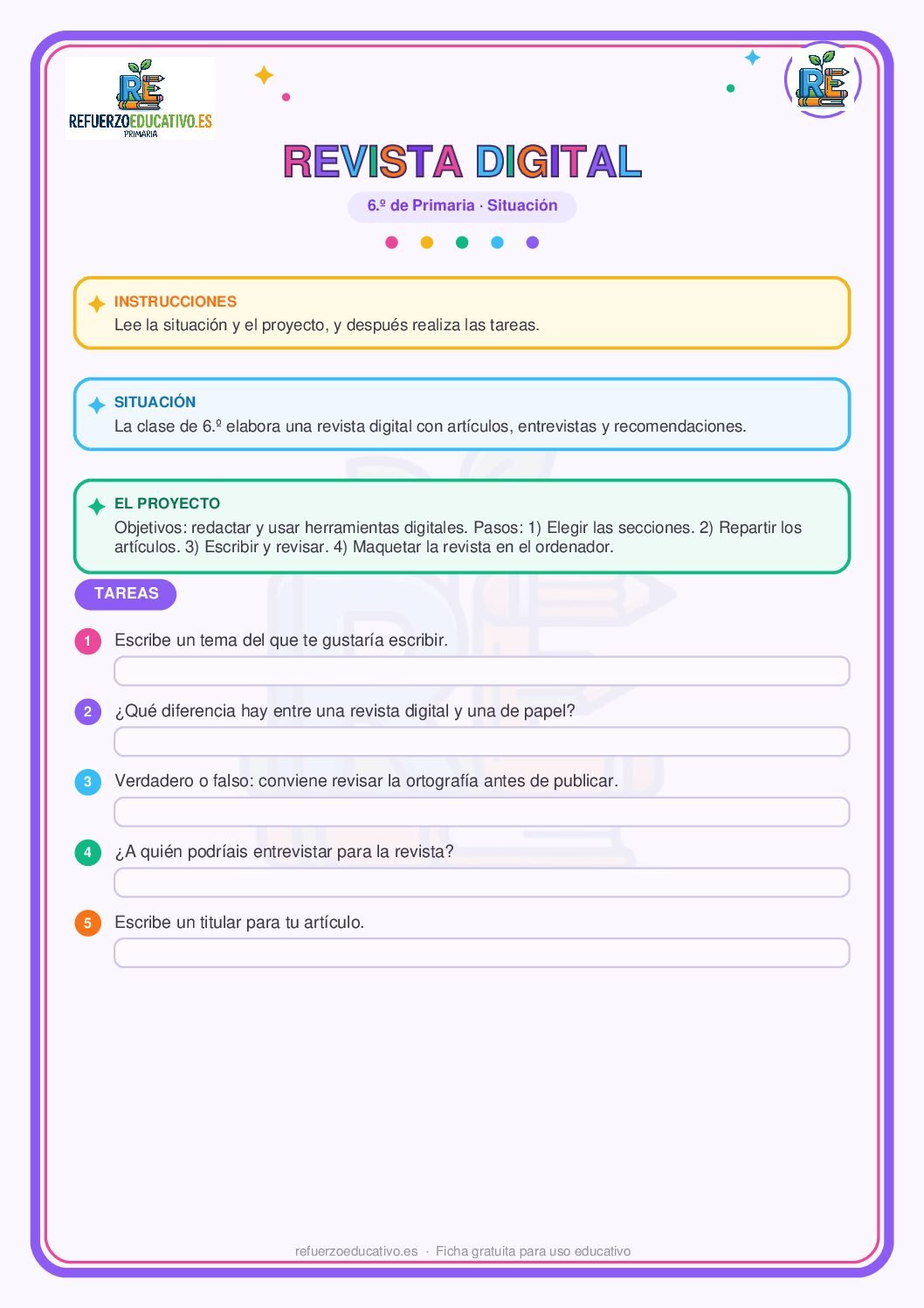 Ficha imprimible: Situación de aprendizaje: Revista digital para 6º de Primaria