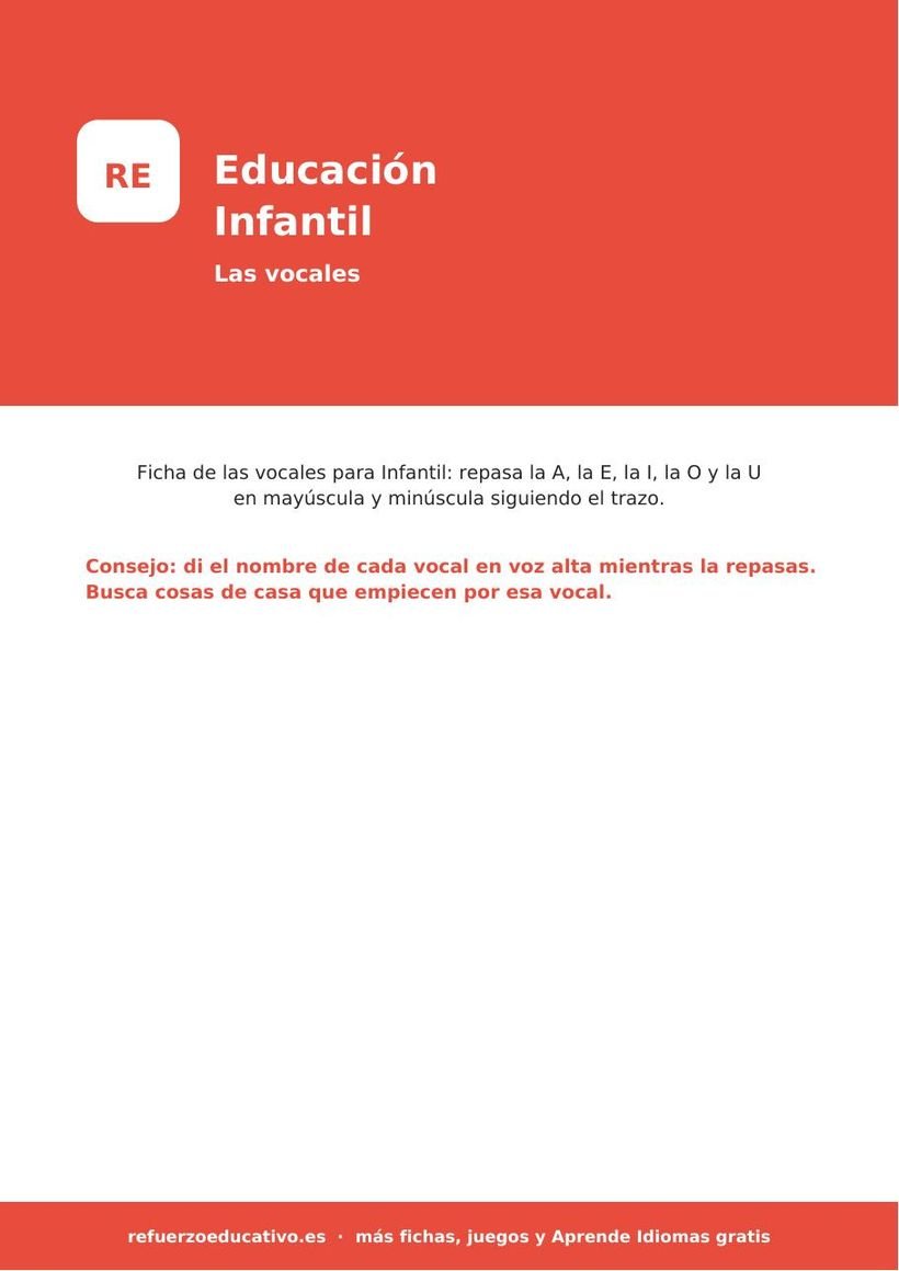 Las vocales para Infantil: ficha para repasar y trazar (gratis) las vocales infantil portada