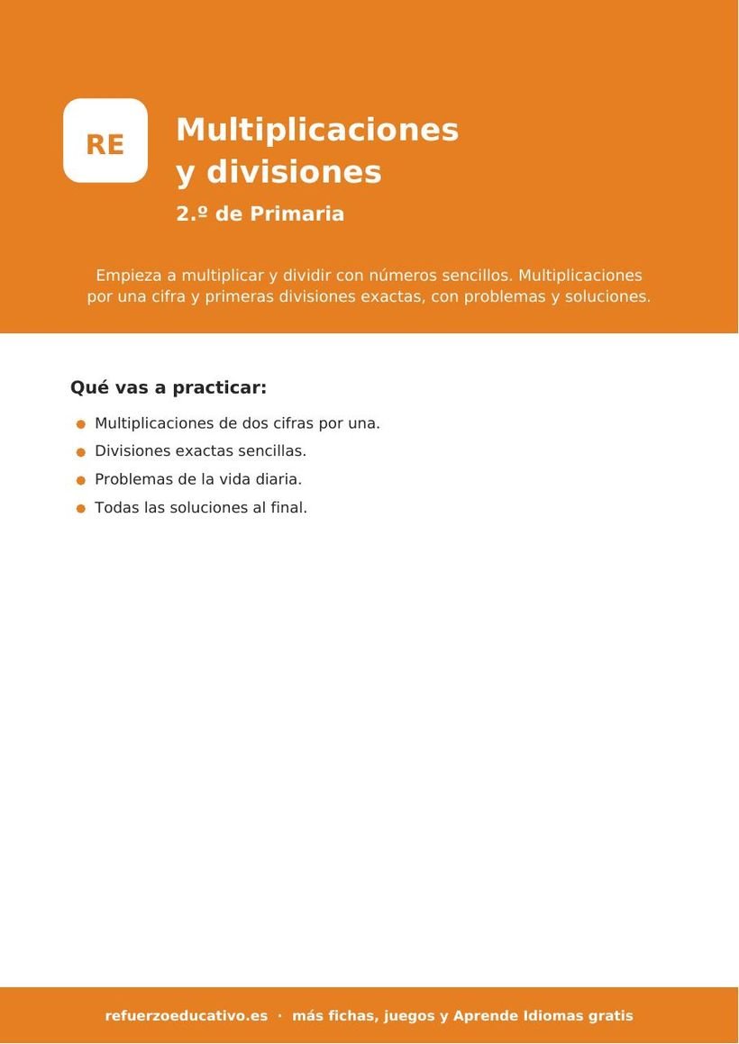 Multiplicaciones y divisiones 2.º de Primaria: fichas en PDF para imprimir