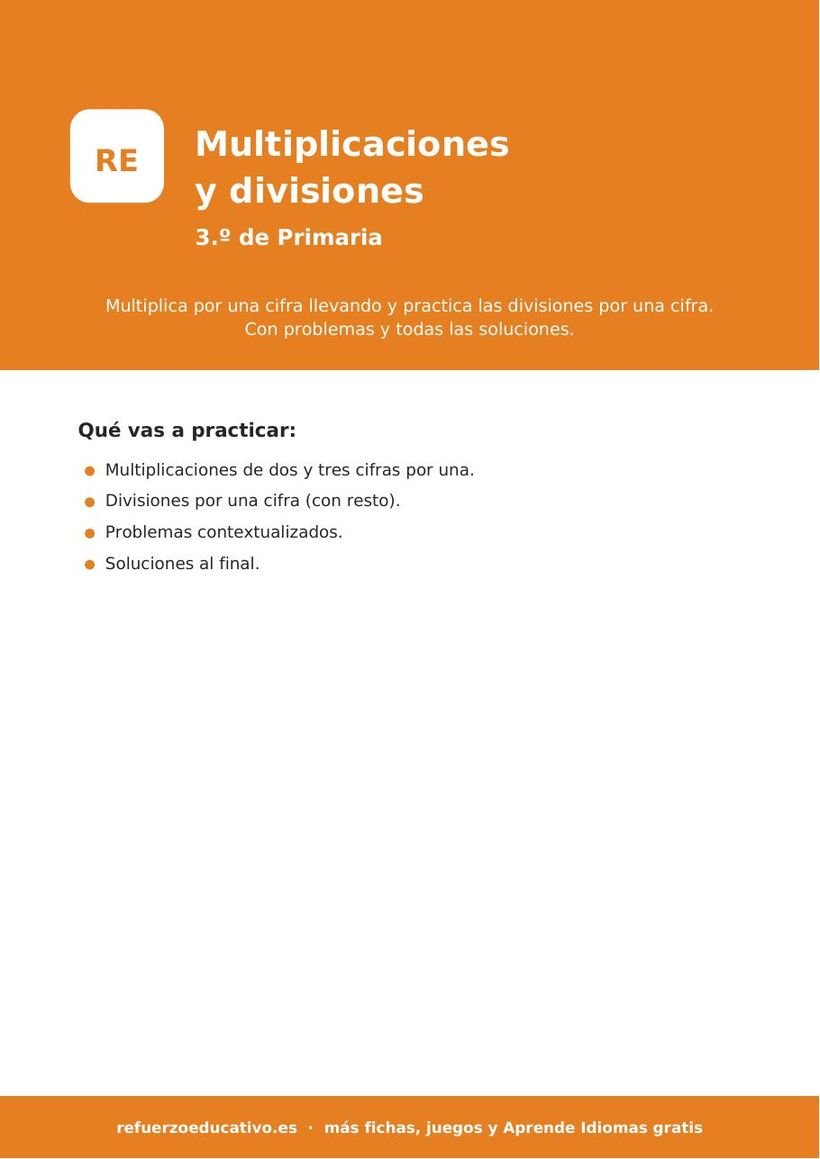 Multiplicaciones y divisiones para 3º de Primaria: fichas gratis en PDF Multiplicaciones y divisiones 3.º de Primaria: fichas en PDF para imprimir