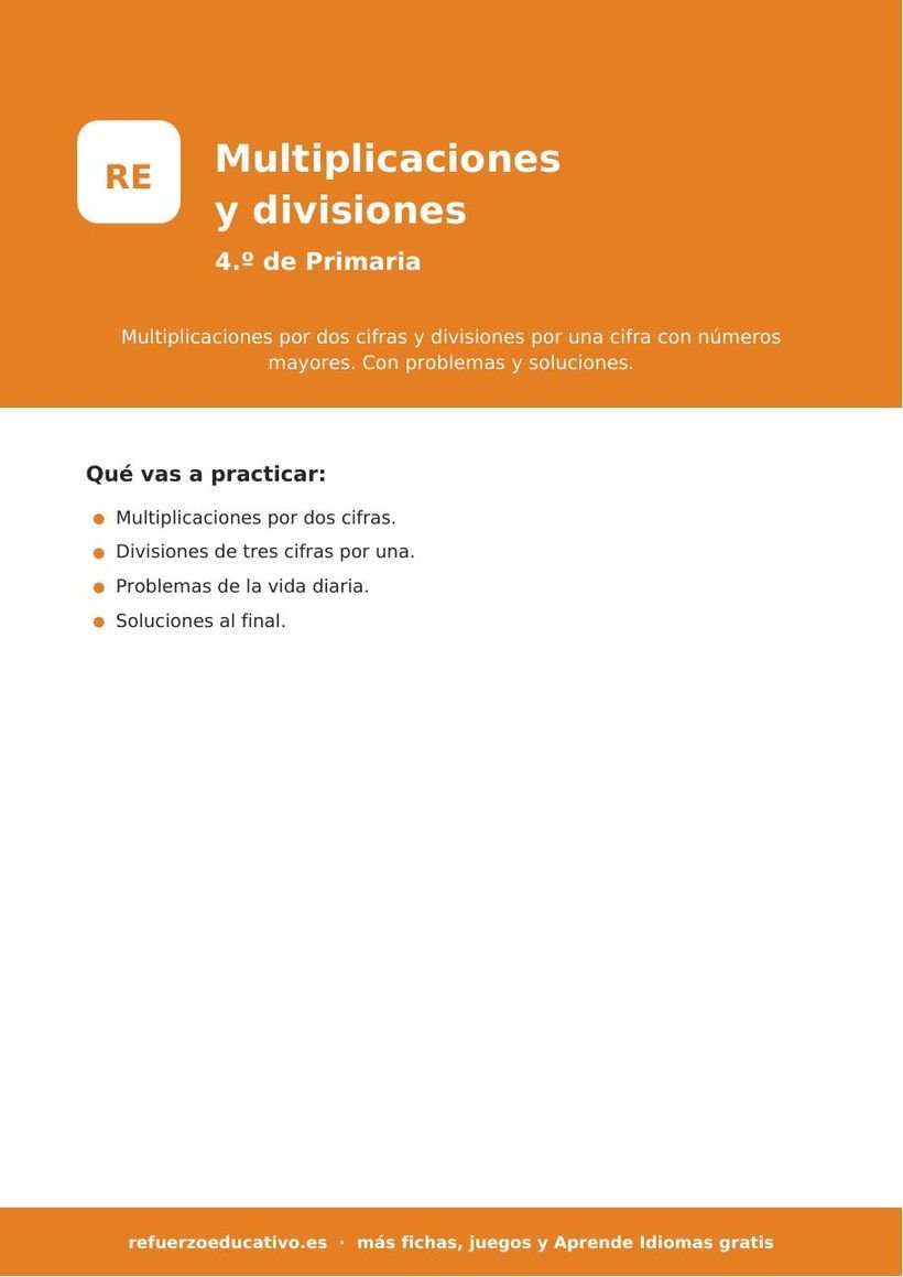 Multiplicaciones y divisiones para 4º de Primaria: fichas gratis en PDF Multiplicaciones y divisiones 4.º de Primaria: fichas en PDF para imprimir