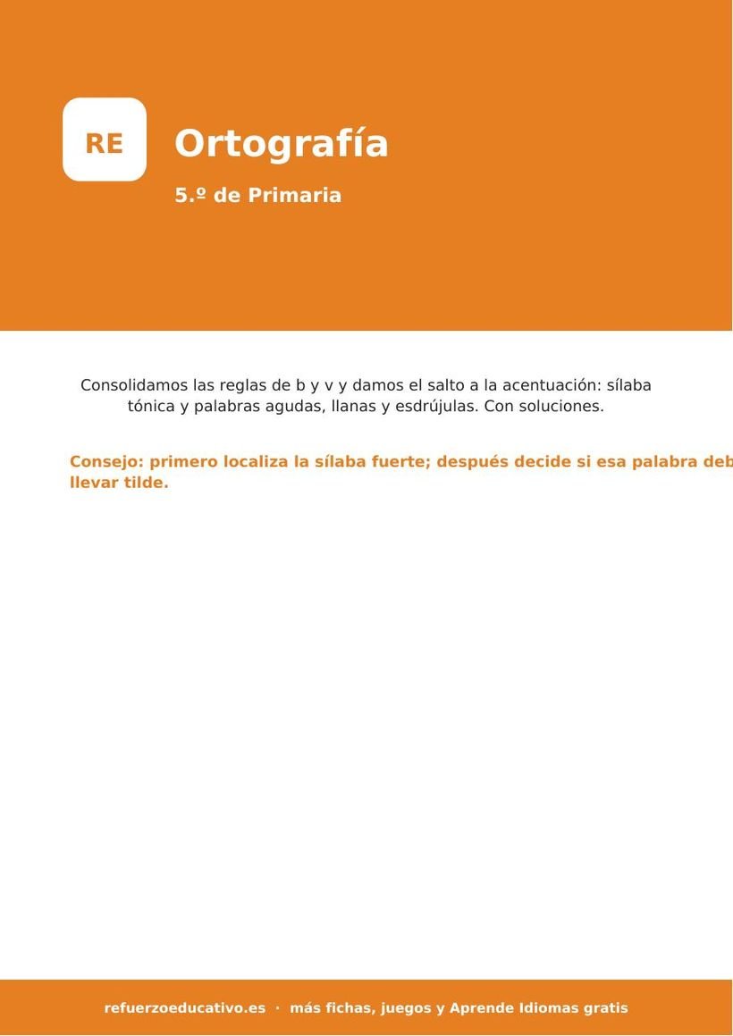 Ortografía para 5.º de Primaria: reglas y ejercicios (con soluciones) ortografia 5 primaria portada