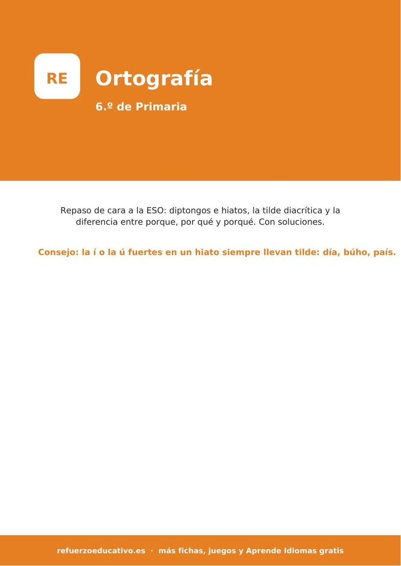 Ortografía para 6.º de Primaria: reglas y ejercicios (con soluciones) ortografia 6 primaria portada