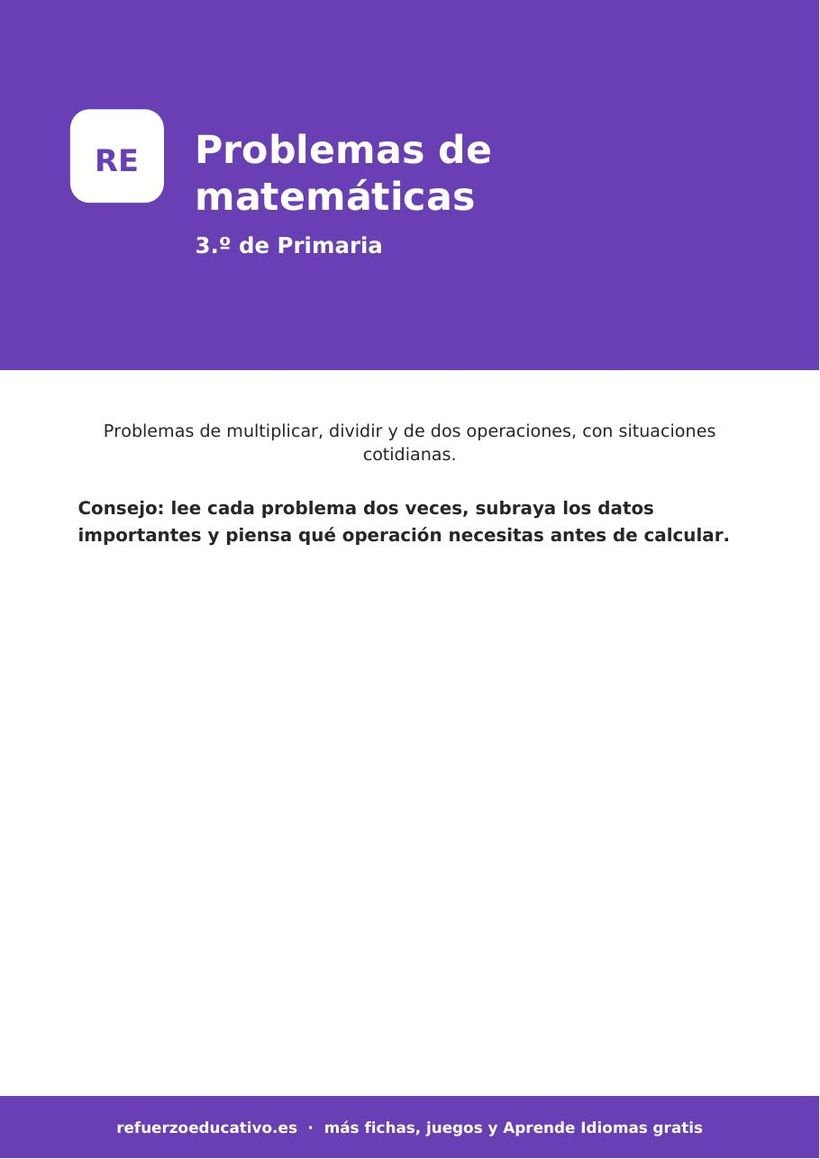 Problemas de matemáticas para 3.º de Primaria (con soluciones) problemas matematicas 3 primaria portada