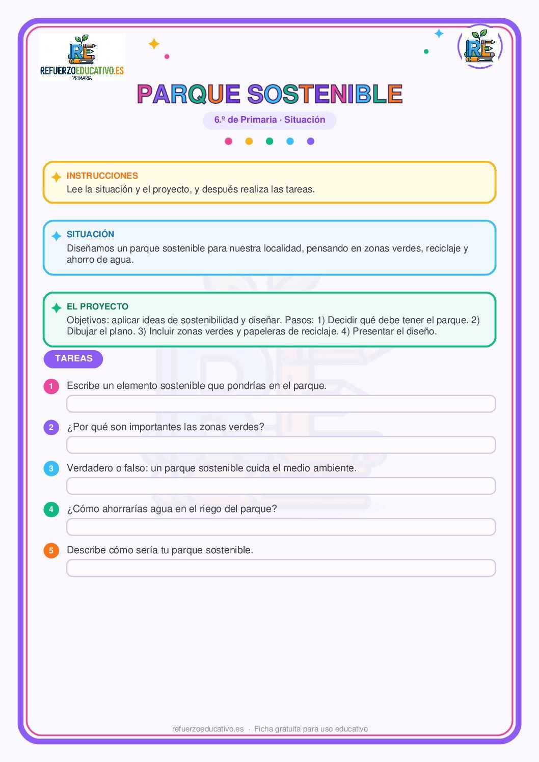 Situación de aprendizaje: Parque sostenible para 6º de Primaria (PDF) Ficha imprimible: Situación de aprendizaje: Parque sostenible para 6º de Primaria