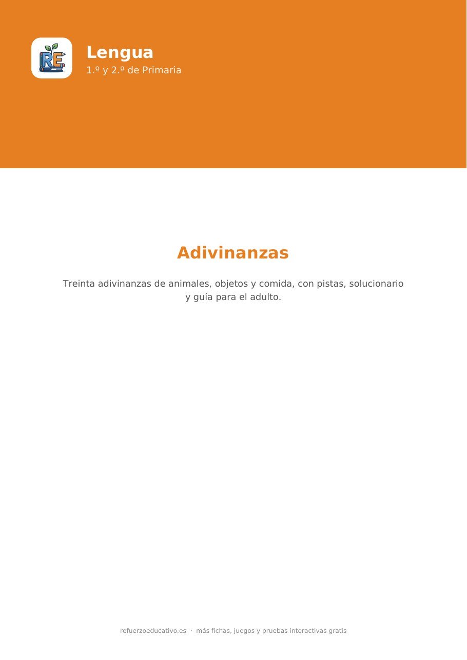 Portada de la ficha Adivinanzas para niños de 6 y 7 años de refuerzoeducativo.es