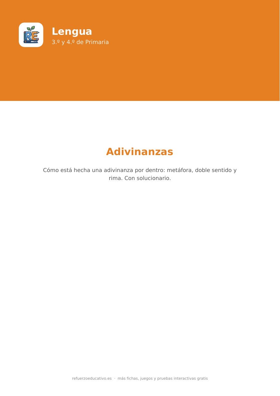 Portada de la ficha Adivinanzas para 3.º y 4.º de Primaria de refuerzoeducativo.es