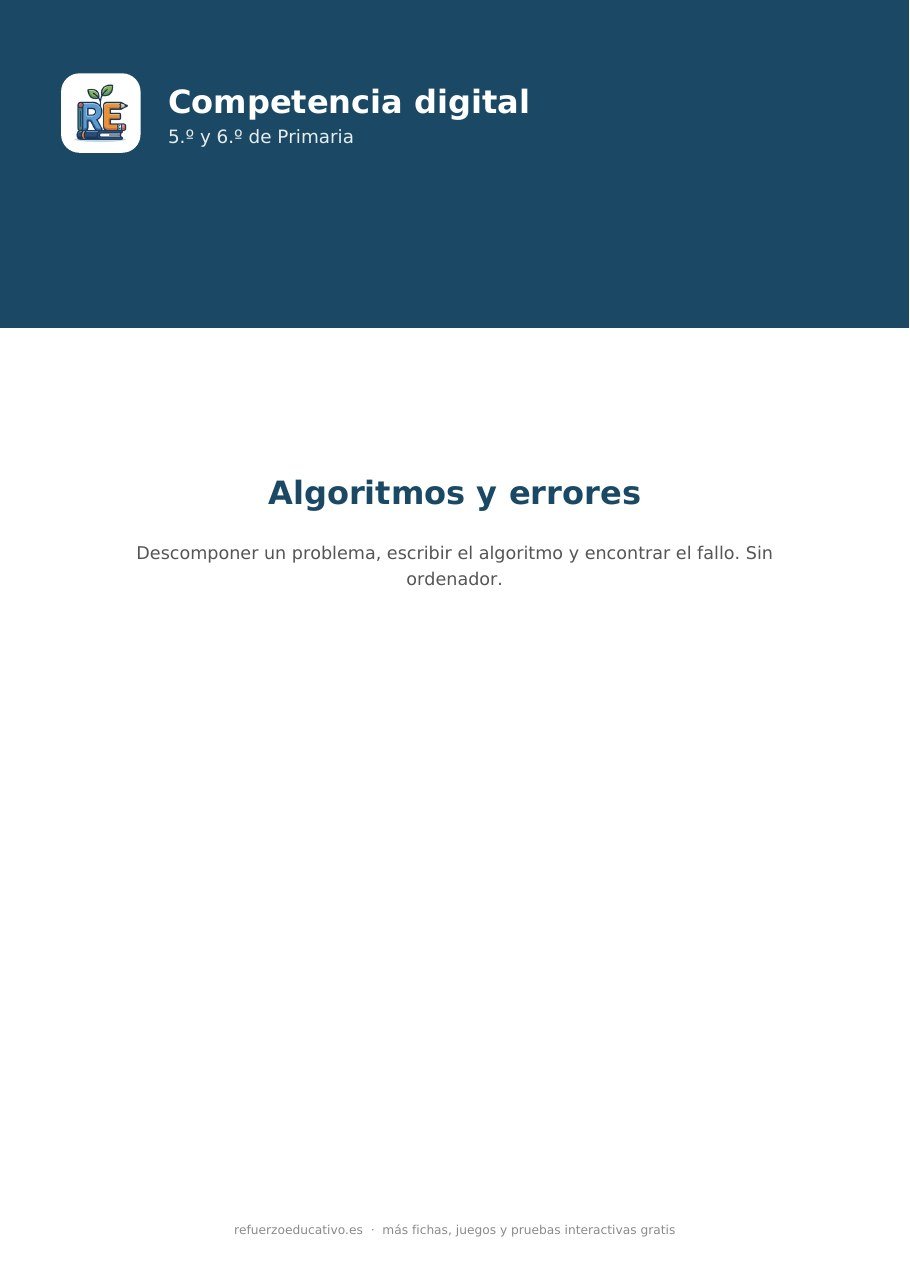 Portada de la ficha Algoritmos para niños de refuerzoeducativo.es