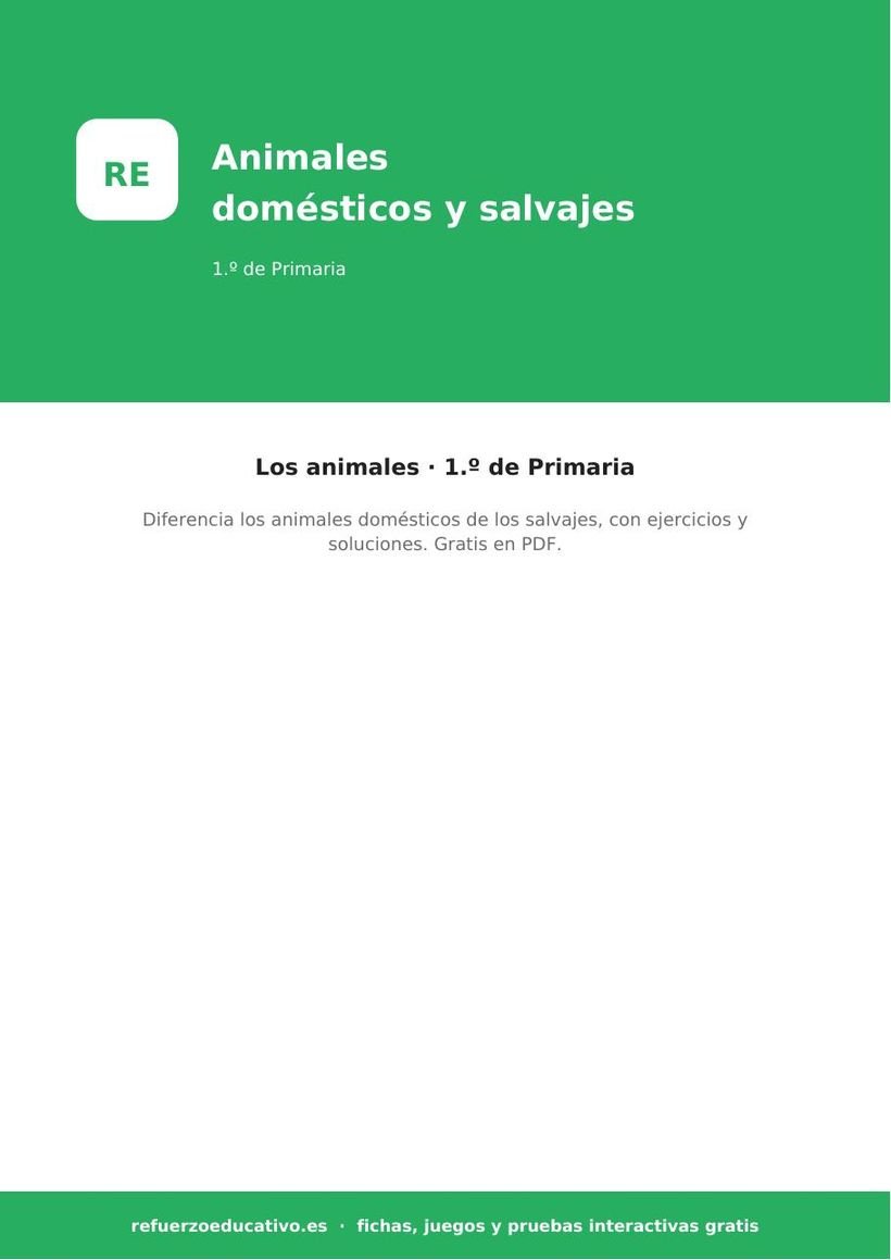 Animales domésticos y salvajes para 1.º de Primaria (PDF) animales domesticos salvajes 1o portada