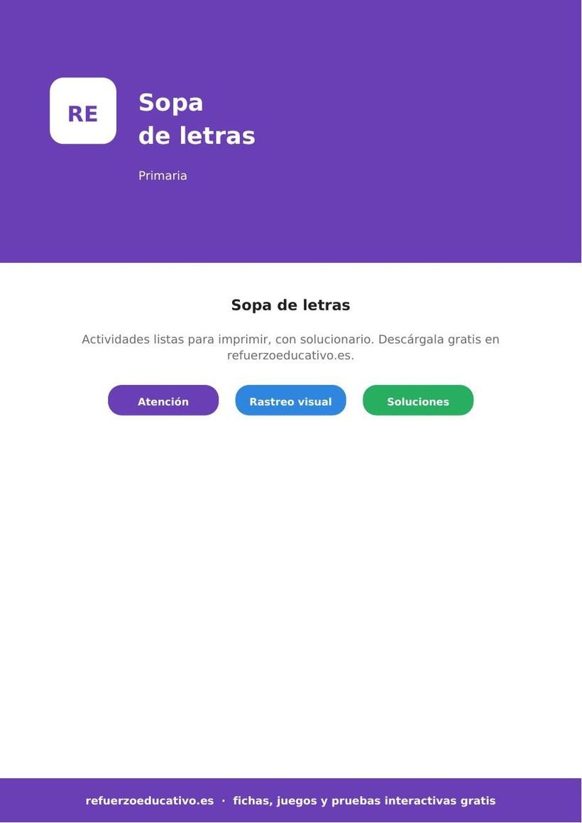 Sopa de letras para imprimir: ficha de atención para Primaria (PDF gratis) atencion sopa de letras portada