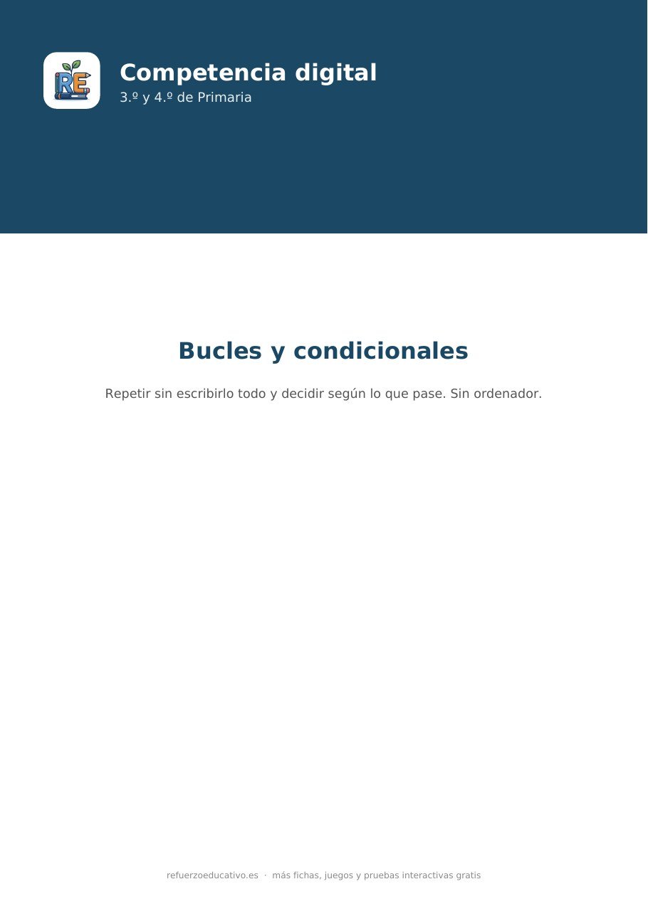Portada de la ficha Bucles y condicionales en 3.º y 4.º de refuerzoeducativo.es
