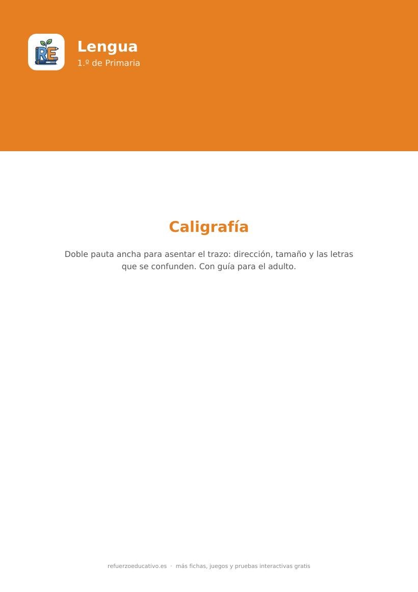 Portada de la ficha de caligrafía para 1.º de Primaria