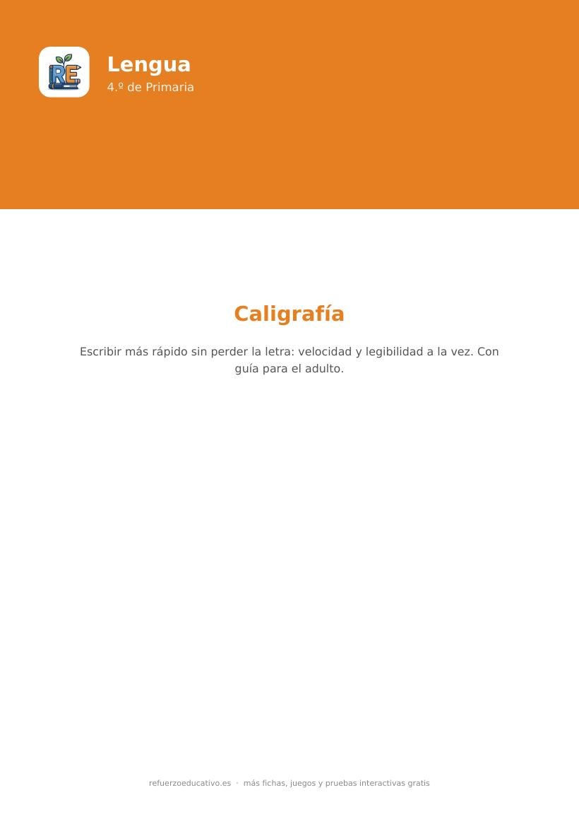 Portada de la ficha de caligrafía para 4.º de Primaria