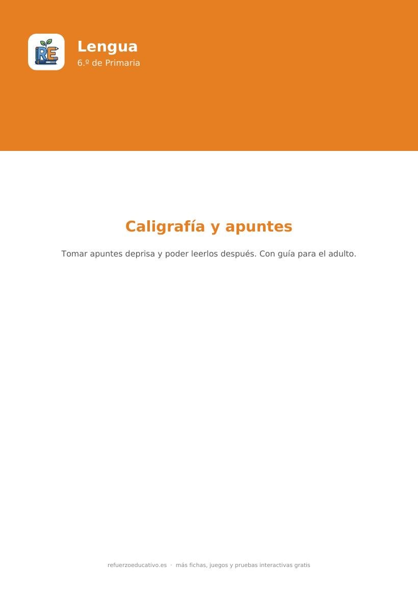 Portada de la ficha de caligrafía para 6.º de Primaria
