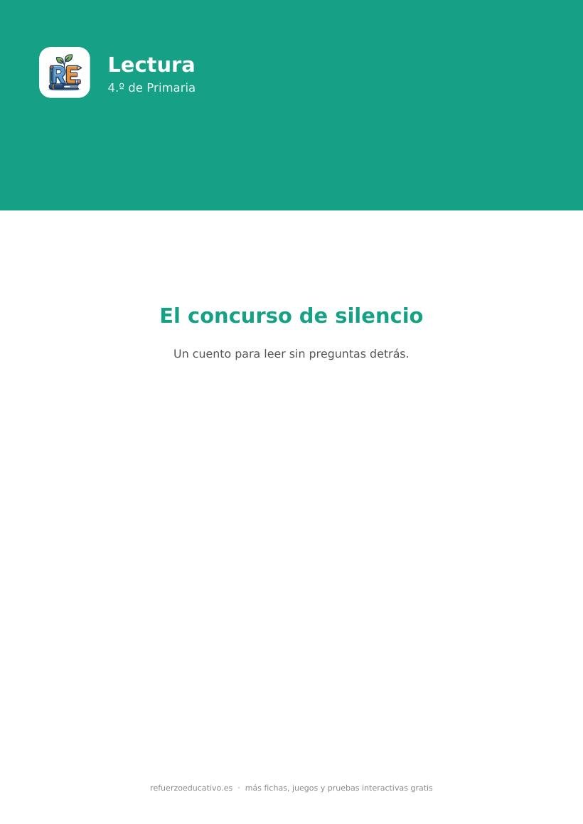 Portada del cuento El concurso de silencio, lectura para 4.º de Primaria
