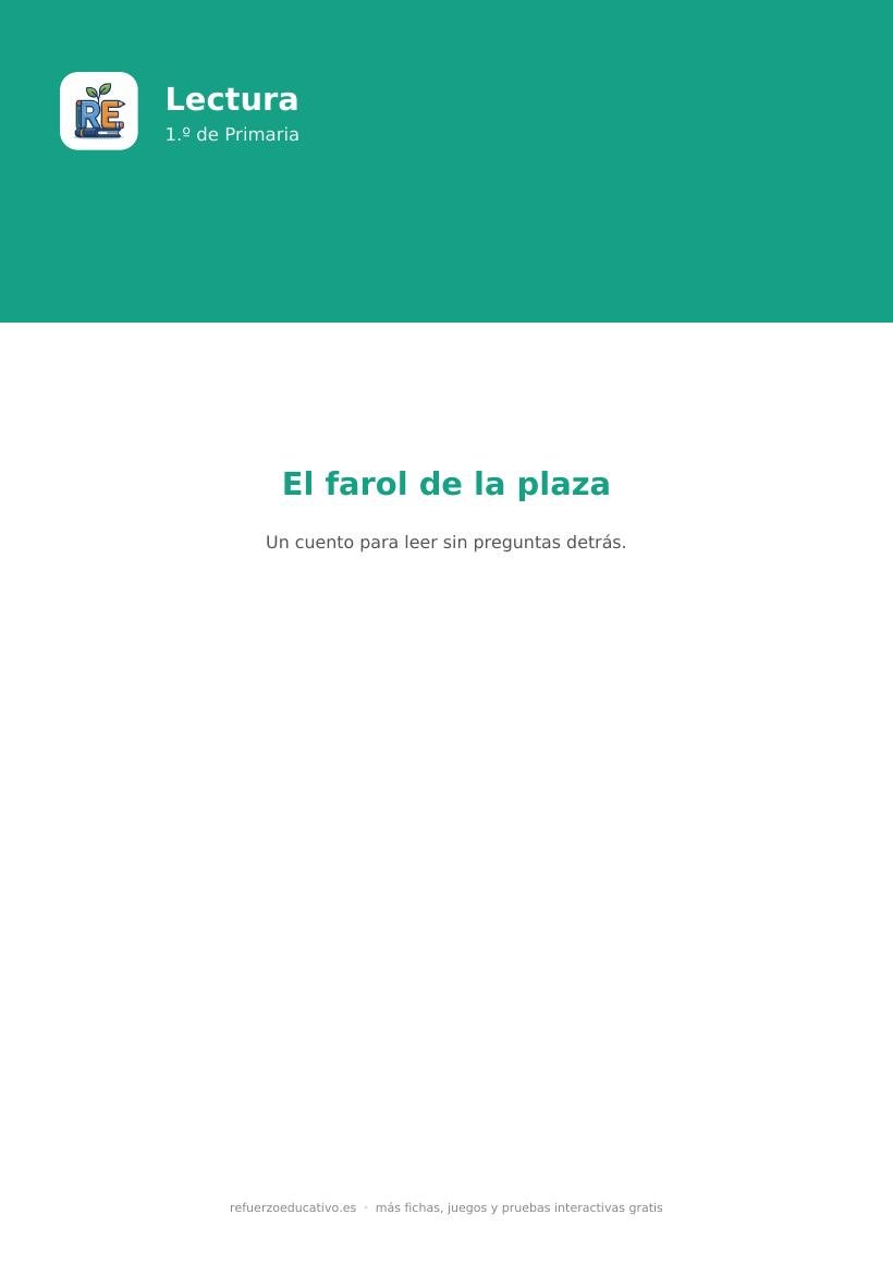 Portada del cuento El farol de la plaza, lectura para 1.º de Primaria