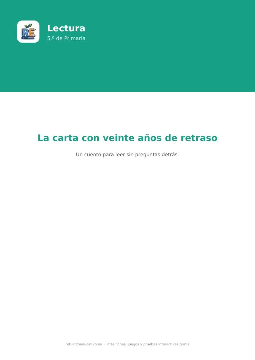 Portada del cuento La carta con veinte años de retraso, lectura para 5.º de Primaria