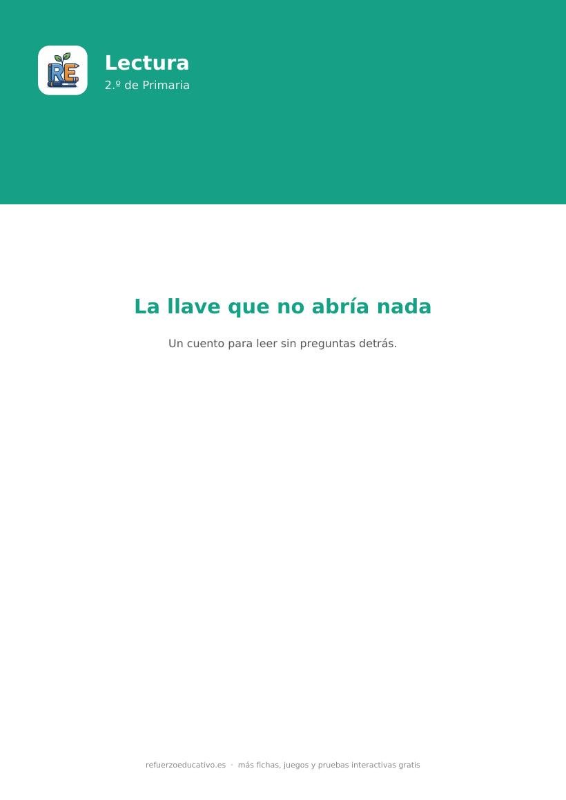 Portada del cuento La llave que no abría nada, lectura para 2.º de Primaria